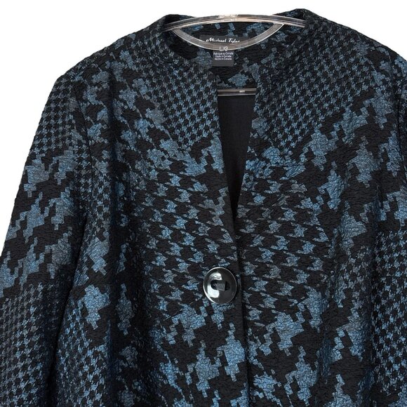Michael Tyler Patchwork Houndstooth Button Scrunch Knit Jacket Blue Black Size L - Picture 3 of 9